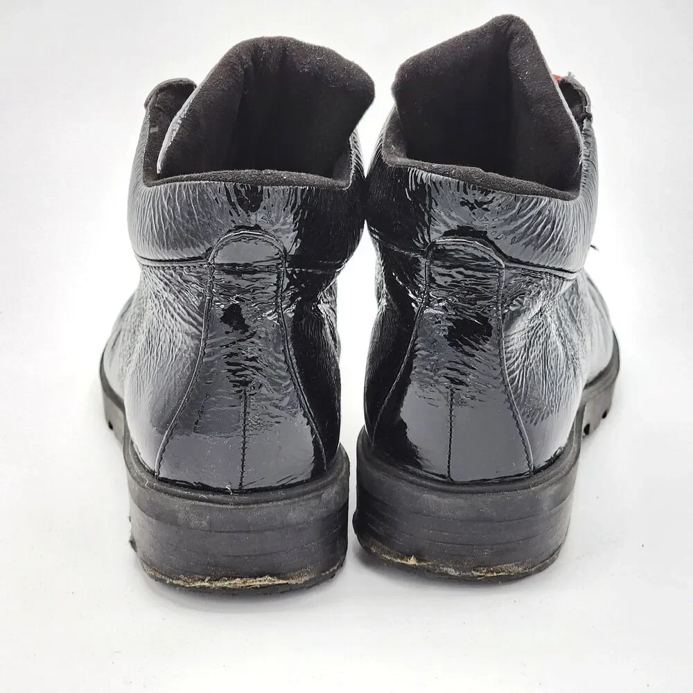 Schutz Niceia Patent Leather Lace Up Ankle Booties Boots Black Red Laces Size 8